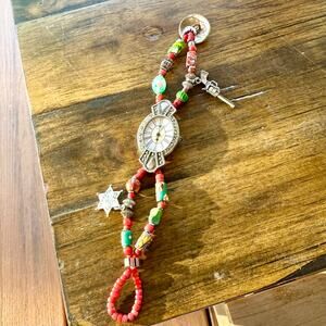 Vintage Southwestern Art Bead Watch Charm Bracelet with Marcasite Size 7